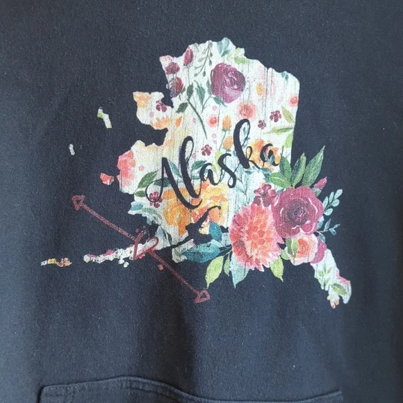 Floral Graphic Black Alaska Hoodie Size Medium - Picture 2 of 7